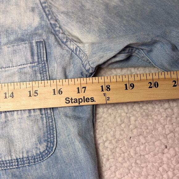 7 For All Mankind Shirt Dress Womens Medium Blue Denim Faded Washed Button Up - Picture 5 of 10